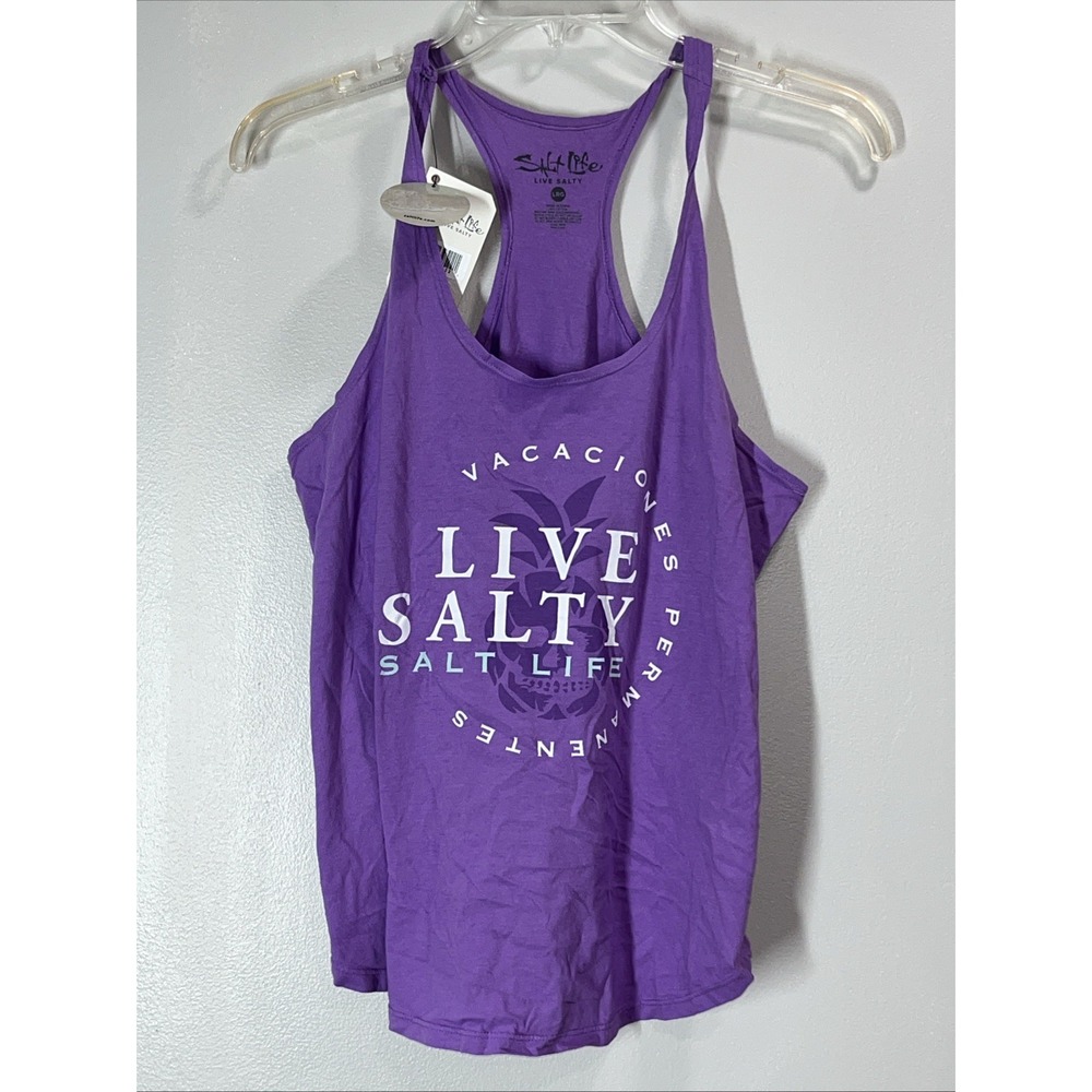 Salt Life Women's Permanent Vacation Tank Top-Violet-Live Salty- Large NWT
